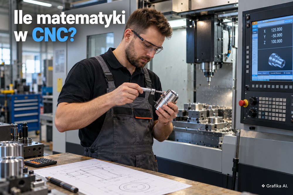 Operator CNC mierzy detal mikrometrem i porównuje wymiary